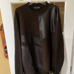 BAGAZIO Cashmere, Leather & Wool Pullover Sweater, XXL (Brown)